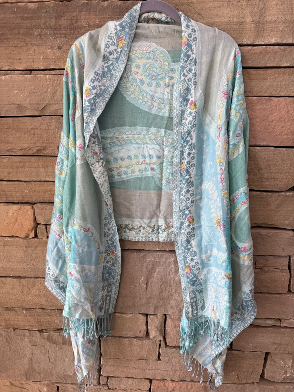 Light Blue Floral Paisley Wrap Scarf